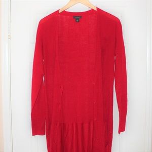 Long Red Halogen Wool-blend Button Down Cardigan
